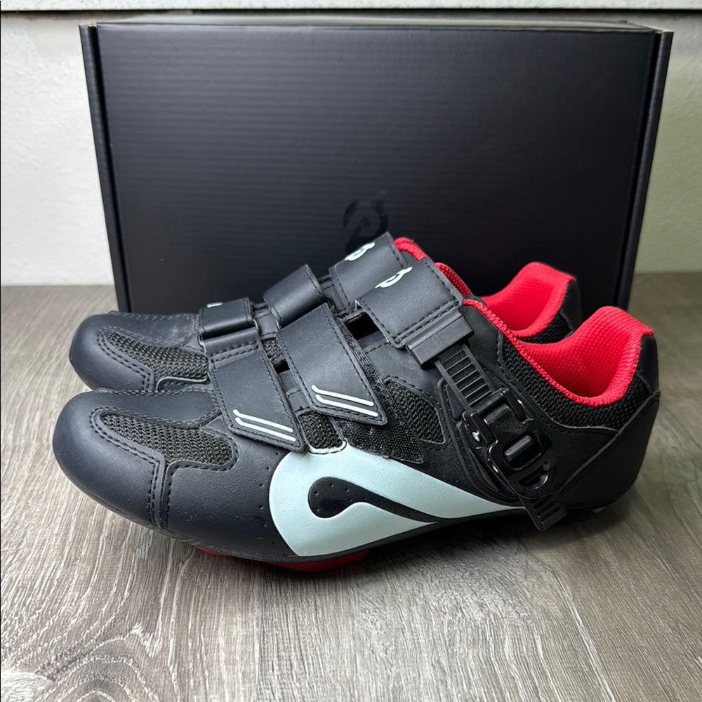 Peloton Black and Red Cycling Shoes with Velcro Straps